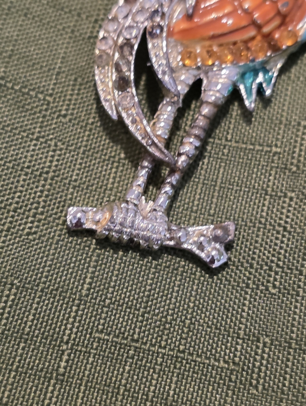 Vintage Enamel Blue and Orange Crystal Bird Brooch - Picture 3 of 6